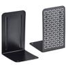 Acrimet Bookends for Shelves, Non-Skid Book Holder, Heavy Duty Steel Metal Book Ends for Home, Library, 6 7/8" H x 4" W x 4 1/2" D (Black Bookends with Silver Design) (1 Pair / 2 Pieces) view 1