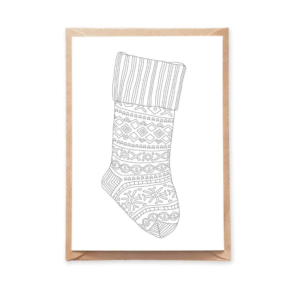 5pcs, Christmas Stocking Coloring Page Postcard for Adult Coloring, A6