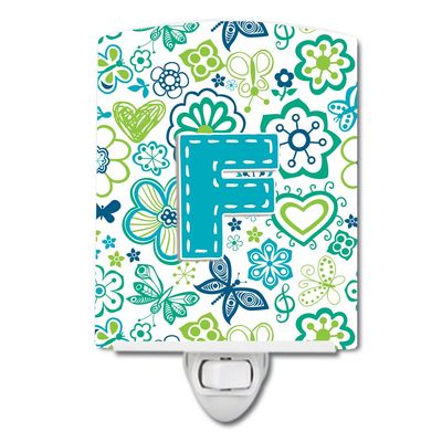 Caroline's Treasures CJ2006-FCNL Letter F Flowers & Butterflies Teal Blue Letter F Flowers Teal Blue Night Light, Multicolor, 6x4