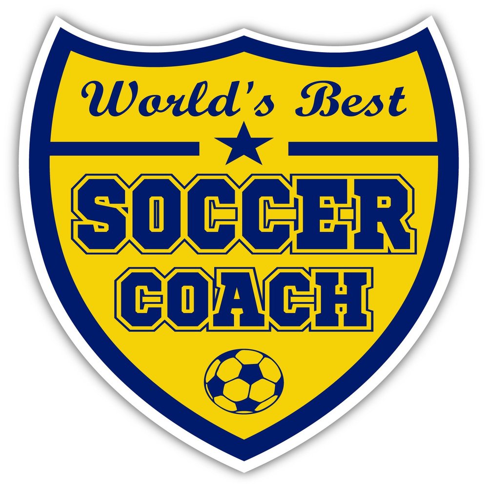 World's Best Soccer Coach Gift Idea Football Coaches Thank You Gift Blue and Yellow Sticker Decal Shield 4x5 inches