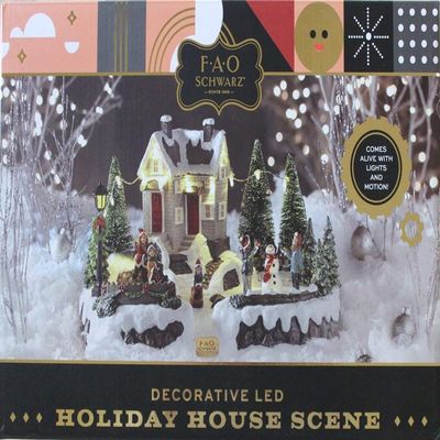 FAO Schwarz Decorative LED Motorized Holiday House Scene
