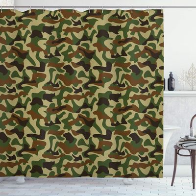 Ambesonne Camouflage Shower Curtain, Squad Uniform Design with Vivid Color Scheme Hunting Camouflage Pattern, Cloth Fabric Bathroom Decor Set with Hooks, 69" W x 84" L, Green Brown Khaki