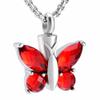JC8497 Multi-Colored Crystal Wing Butterfly Stainless Steel Cremation Jewelry Pendants for Pet (Red Stone) view 1