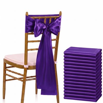 MDS Pack of 75 Satin Chair Sashes for Wedding & Events Purple