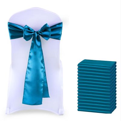 MDS Satin Chair Sashes, 150 Pack, 7x108 Each, Decorative Chair Bows Ribbon Tie Backs for Wedding Party, Holiday Dinner, Birthday, Reception, Banquet, Hotel & Event Decoration - Dark Teal