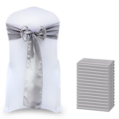 MDS Satin Chair Sashes, 75 Pack, 7x108 Each, Decorative Chair Bows Ribbon Tie Backs for Wedding Party, Holiday Dinner, Birthday, Reception, Banquet, Hotel & Event Decoration - Silver Grey