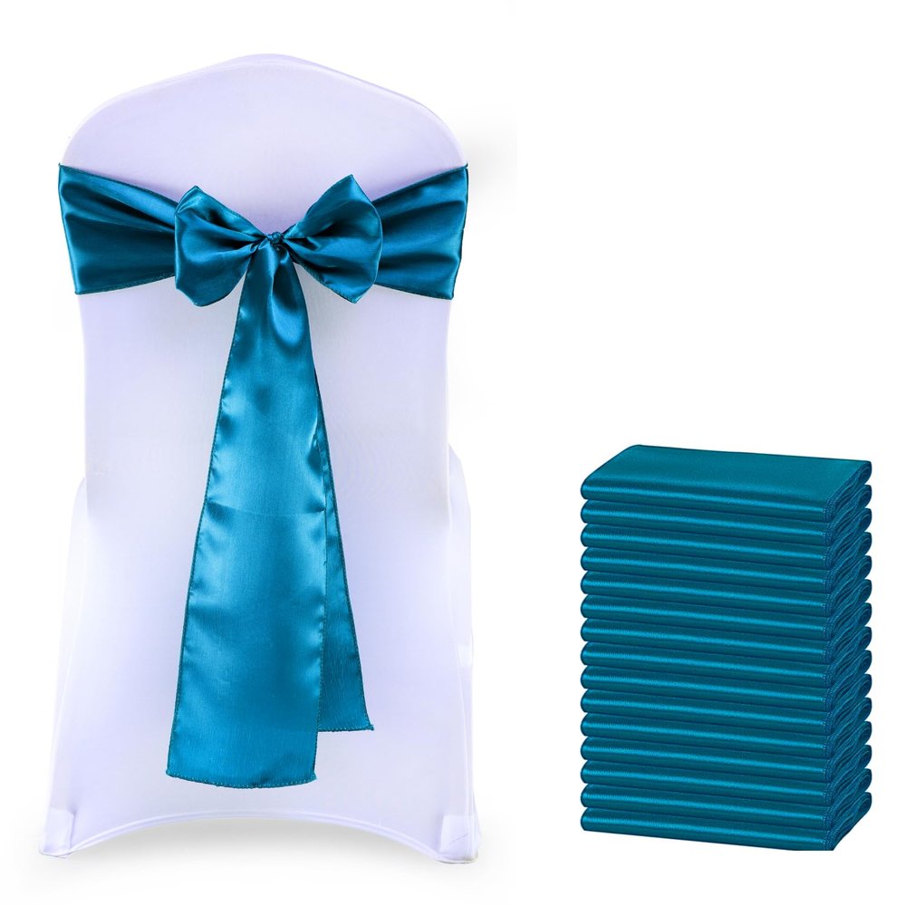 MDS Satin Chair Sashes, 300 Pack, 7x108 Each, Decorative Chair Bows Ribbon Tie Backs for Wedding Party, Holiday Dinner, Birthday, Reception, Banquet, Hotel & Event Decoration - Dark Teal