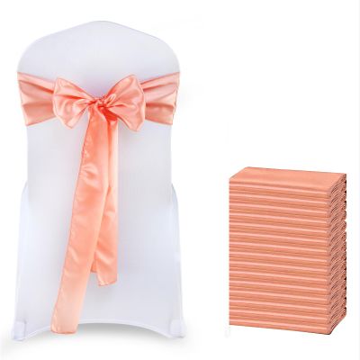 MDS Satin Chair Sashes, 75 Pack, 7x108 Each, Decorative Chair Bows Ribbon Tie Backs for Wedding Party, Holiday Dinner, Birthday, Reception, Banquet, Hotel & Event Decoration - Peach