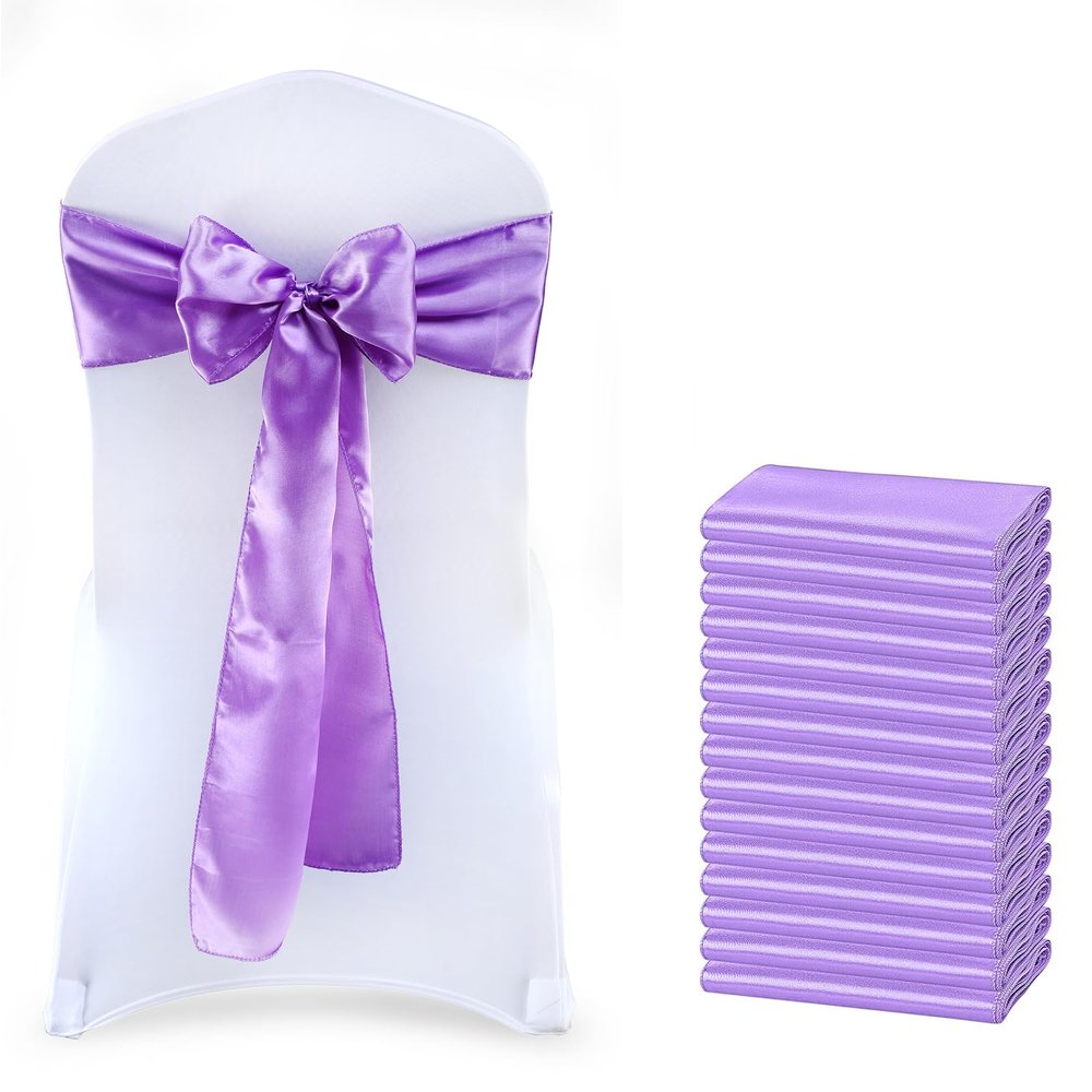 MDS Satin Chair Sashes, 75 Pack, 7x108 Each, Decorative Chair Bows Ribbon Tie Backs for Wedding Party, Holiday Dinner, Birthday, Reception, Banquet, Hotel & Event Decoration - Lavender