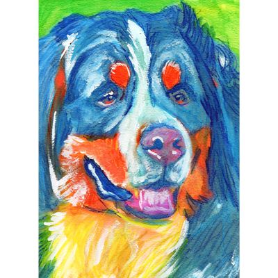 Colorful Bernese Mountain Dog, Whimsical Nursery Decor, Dog Owner Gift, Pet Memorial, Hand Signed by Artist Oscar Jetson