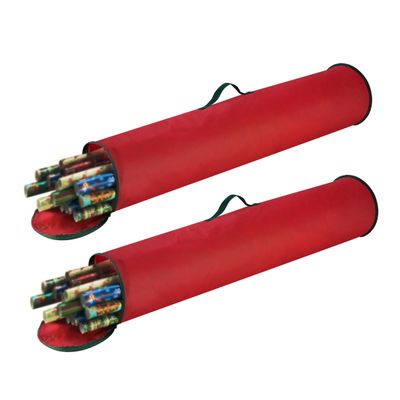 Wrapping Paper Storage Bag 2-Pack - 40-Inch Gift Wrap Organizer - Holds Up to 50 Rolls of Giftwrap Total - Christmas Storage by Elf Stor (Red)