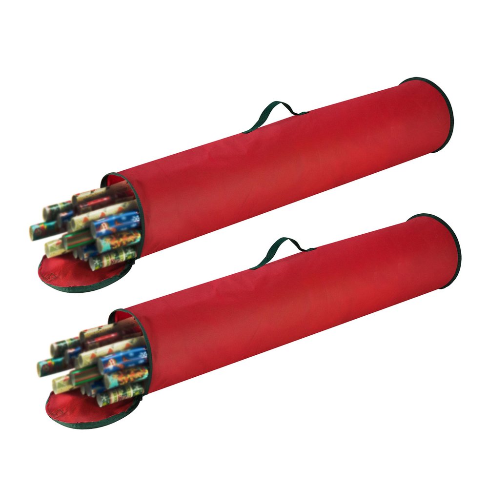 Wrapping Paper Storage Bag 2-Pack - 40-Inch Gift Wrap Organizer - Holds Up to 50 Rolls of Giftwrap Total - Christmas Storage by Elf Stor (Red)