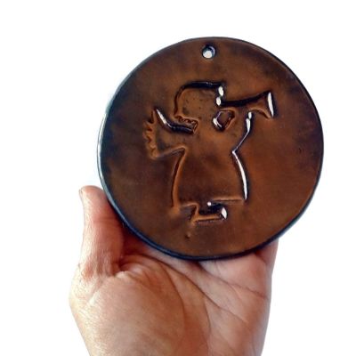 1Pc Handmade Ceramic Christmas Tree Ornament Or Wall Decor, Holliday Decoration Gift Idea (11 cm /4.33 in, Angel, Golden)