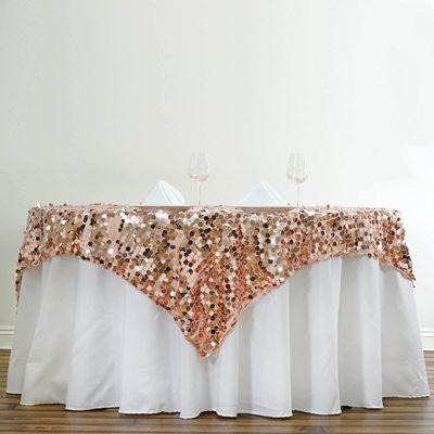 BalsaCircle 72-Inch Blush Square Big Payette Sequin Table Overlay Linens for Wedding Party Kitchen Dining Events