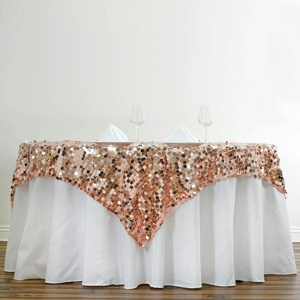 BalsaCircle 72-Inch Blush Square Big Payette Sequin Table Overlay Linens for Wedding Party Kitchen Dining Events