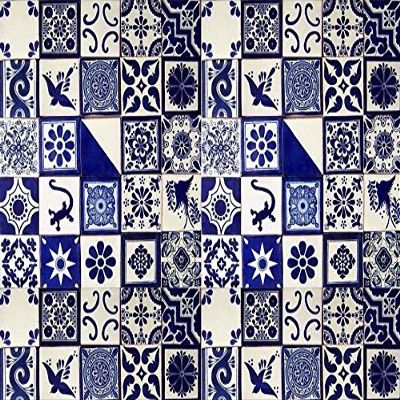 50 pcs 4x 4x inch BLUE & WHITE Mexican DESIGNS Clay, Ceramic Tiles
