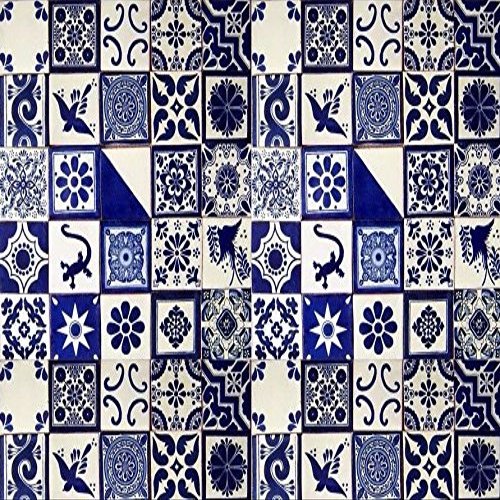 50 pcs 4x 4x inch BLUE & WHITE Mexican DESIGNS Clay, Ceramic Tiles