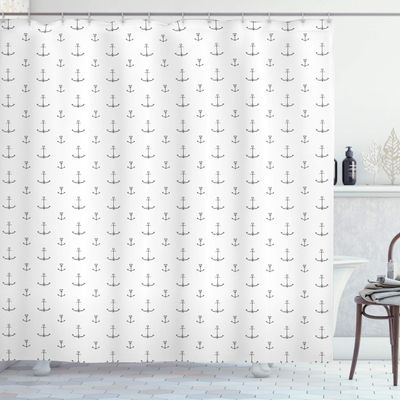 Ambesonne Anchor Shower Curtain, Retro Tattoo Style Hand Drawn Style Nautical Pattern Hipster Retro Art Design, Cloth Fabric Bathroom Decor Set with Hooks, 69" W x 84" L, Black White