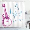 Ambesonne Guitar Shower Curtain, Watercolor Musical Instrument with Notes Sheet Elements Brush Stroke Effect, Cloth Fabric Bathroom Decor Set with Hooks, 69" W x 75" L, Magenta Blue White view 1