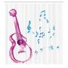 Ambesonne Guitar Shower Curtain, Watercolor Musical Instrument with Notes Sheet Elements Brush Stroke Effect, Cloth Fabric Bathroom Decor Set with Hooks, 69" W x 75" L, Magenta Blue White view 2