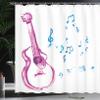 Ambesonne Guitar Shower Curtain, Watercolor Musical Instrument with Notes Sheet Elements Brush Stroke Effect, Cloth Fabric Bathroom Decor Set with Hooks, 69" W x 75" L, Magenta Blue White view 3