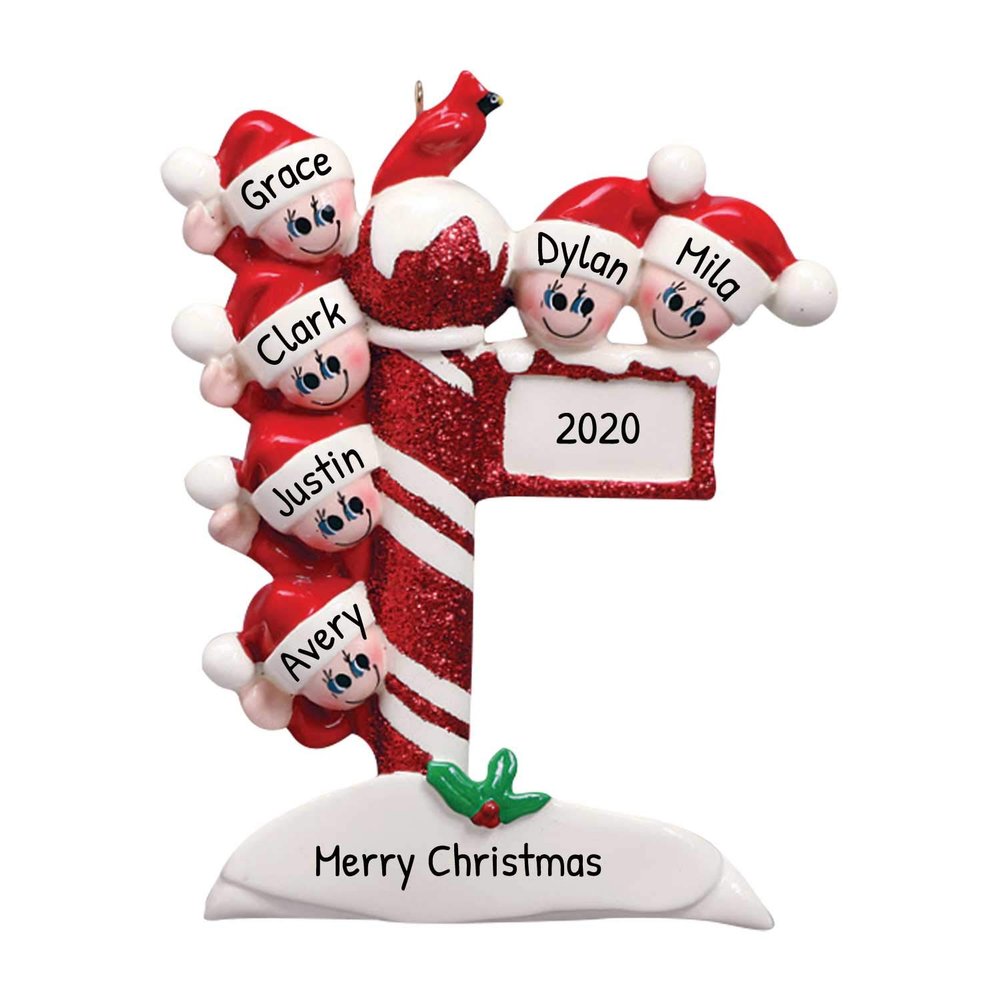 3D Candy Cane Family of 6 Ornament 2025 Personalized Family Christmas Ornaments 2025 | North Pole Keepsake for Kids Personalized Tree Ornaments for Grandchildren, Siblings & Grandkids of Six Ornament
