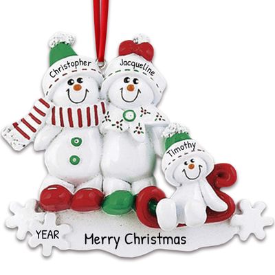 3D Snowman Sleigh Family of 3 Christmas Ornament 2025 Personalized Family Christmas Ornaments 2025 | Sleighing Snowmen Personalized Tree Ornaments Customizable Gifts for Snow People of Three Ornament