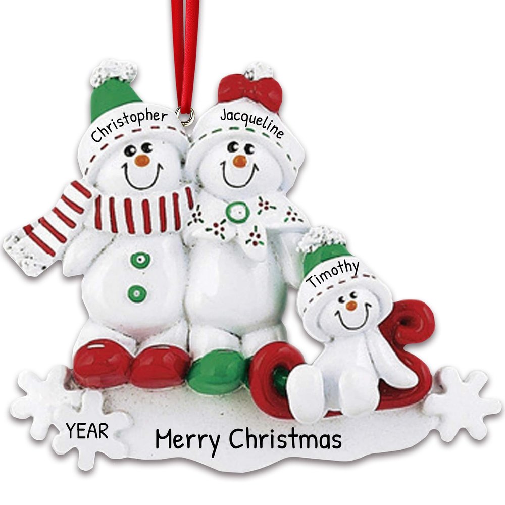 3D Snowman Sleigh Family of 3 Christmas Ornament 2025 Personalized Family Christmas Ornaments 2025 | Sleighing Snowmen Personalized Tree Ornaments Customizable Gifts for Snow People of Three Ornament
