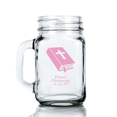Personalized Color Printed 16-ounce Mason Mug - Bible - Pink - 72 pack