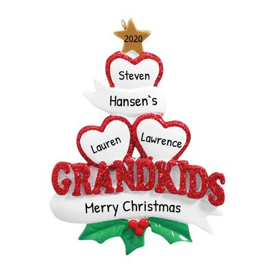 3D Christmas Tree Grandkids Family of 3 Ornament 2025 Personalized Family Christmas Ornaments 2025 | Mug of Cocoa Personalized Tree Ornaments for Siblings & Grandchildren of Three Ornament