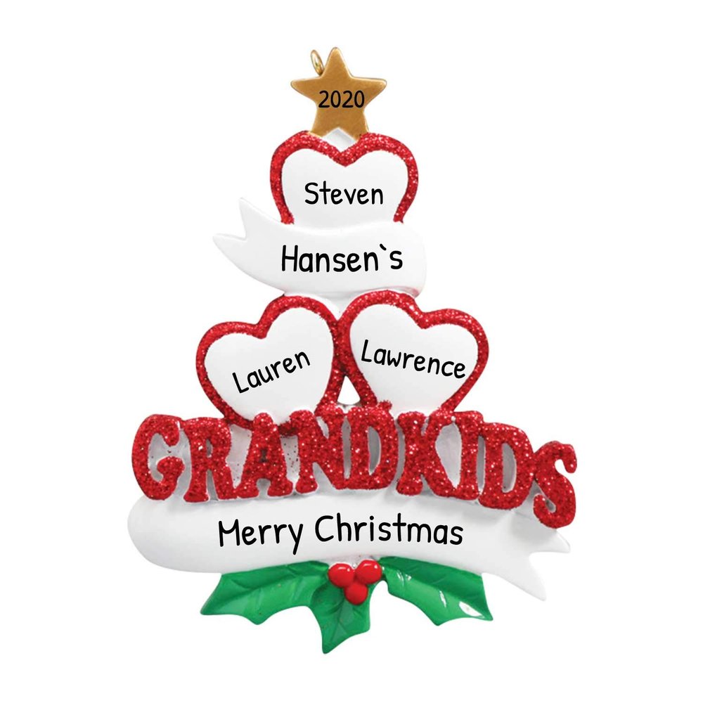 3D Christmas Tree Grandkids Family of 3 Ornament 2025 Personalized Family Christmas Ornaments 2025 | Mug of Cocoa Personalized Tree Ornaments for Siblings & Grandchildren of Three Ornament