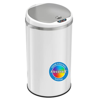 iTouchless 8 Gallon Touchless Sensor Trash Can with Odor Filter System, 30 Liter Round White Steel Garbage Bin, Perfect for Home, Kitchen, Office