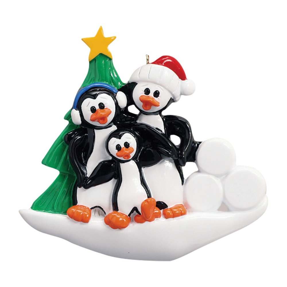 3D Penguin Family of 3 Christmas Ornament 2025 Personalized Family Christmas Ornaments 2025 | Winter Snowballs Personalized Tree Ornaments Customizable Gifts Xmas Tree Penguins of Three Ornament