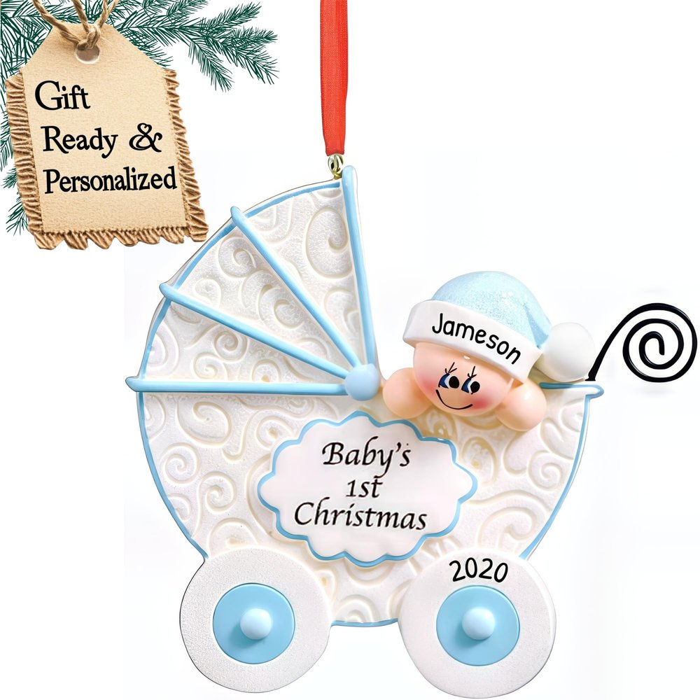 3D Personalized Babys First Christmas Ornament 2025 Boy | Blue Baby Stroller | Baby's First Christmas Ornament 2025 Baby Ornaments for Xmas Tree My 1st Xmas Boy Ornaments for New Parents Couples