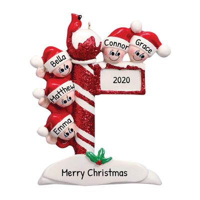3D Candy Cane Family of 5 Ornament 2025 Personalized Family Christmas Ornaments 2025 | North Pole Keepsake for Kids Personalized Tree Ornaments for Grandchildren, Siblings & Grandkids of Five Ornament