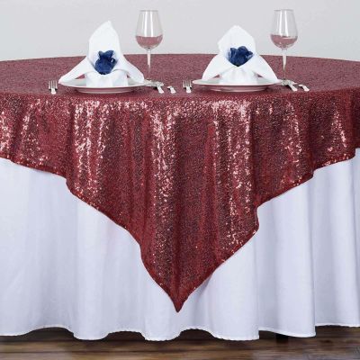 Efavormart Luxury Sequin Square Tablecloth Overlay 72" x 72"-Burgundy Square Tablecloth Cover for Wedding Party Event Banquet
