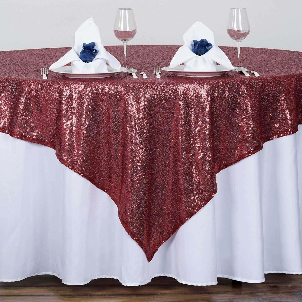 Efavormart Luxury Sequin Square Tablecloth Overlay 72" x 72"-Burgundy Square Tablecloth Cover for Wedding Party Event Banquet