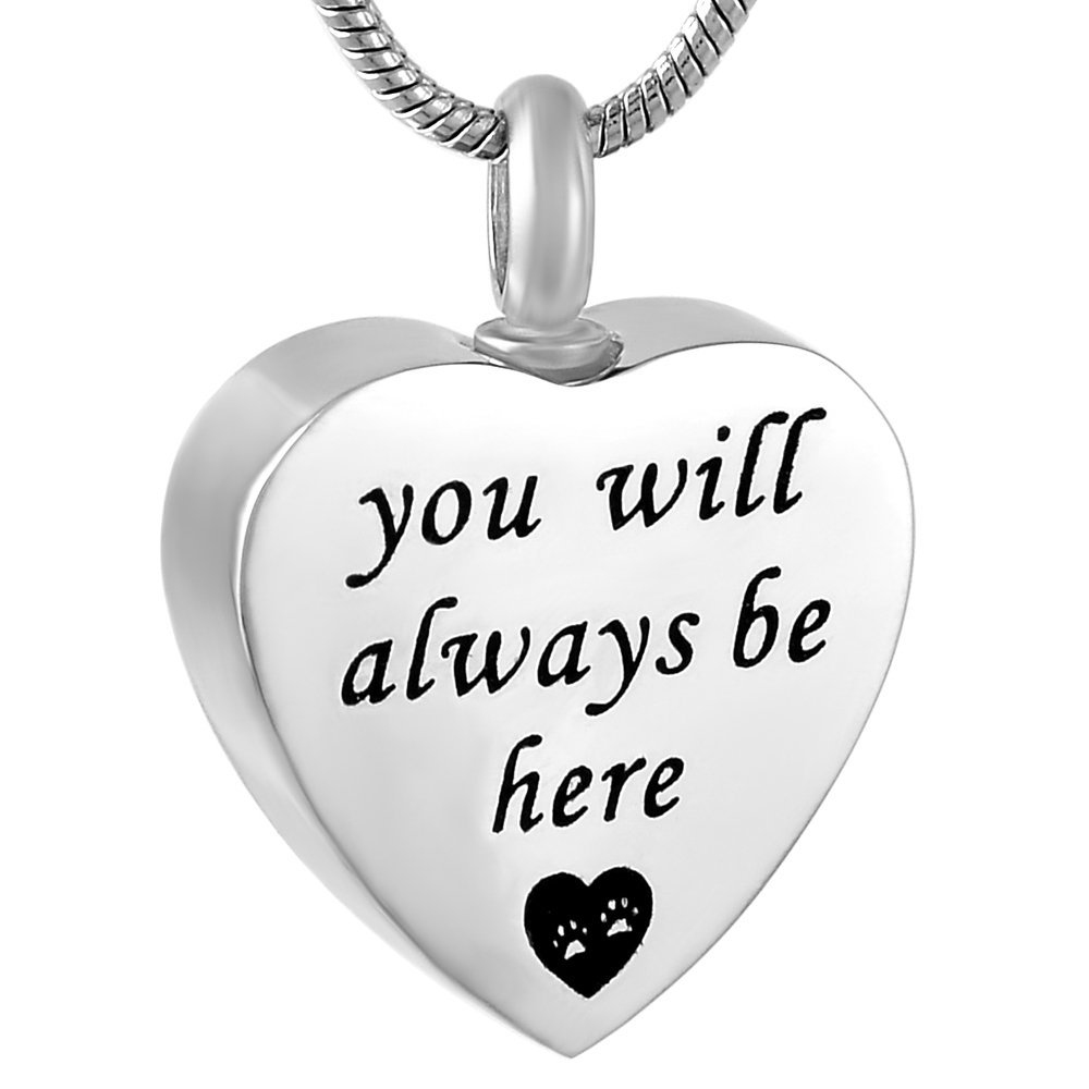 Oinsi Human&Pet Ashes Memorial Jewelry Stainless Steel Heart Cremation Pendant Keepsake Funeral Casket (You Will Always be here)
