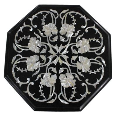crafts look Side Table Black Marble Inlay Coffee Table Top Semiprecious Stones