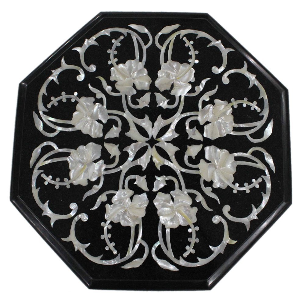 crafts look Side Table Black Marble Inlay Coffee Table Top Semiprecious Stones