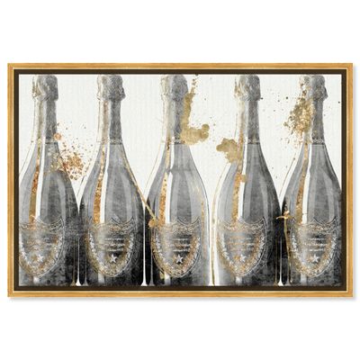The Oliver Gal Artist Co. Drinks and Spirits Framed Wall Art Canvas Prints 'Dom Marbles' Champagne Home Dcor, 45 in x 30 in, Grey, Gold