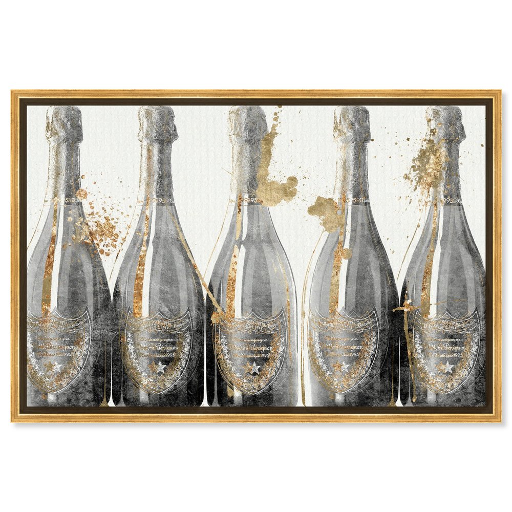 The Oliver Gal Artist Co. Drinks and Spirits Framed Wall Art Canvas Prints 'Dom Marbles' Champagne Home Dcor, 45 in x 30 in, Grey, Gold