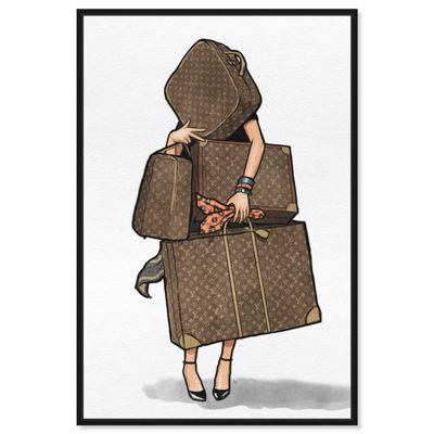 The Oliver Gal Artist Co. Fashion and Glam Framed Wall Art Canvas Prints, Bags-Orange' Travel Essentials Home Dcor, 30 in x 45 in, Brown, White