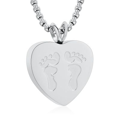 Oinsi Double Baby Feet On My Heart Stainless Steel Cremation Jewelry Urn Necklace for Ashes with Filling Kits