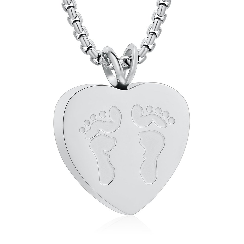 Oinsi Double Baby Feet On My Heart Stainless Steel Cremation Jewelry Urn Necklace for Ashes with Filling Kits