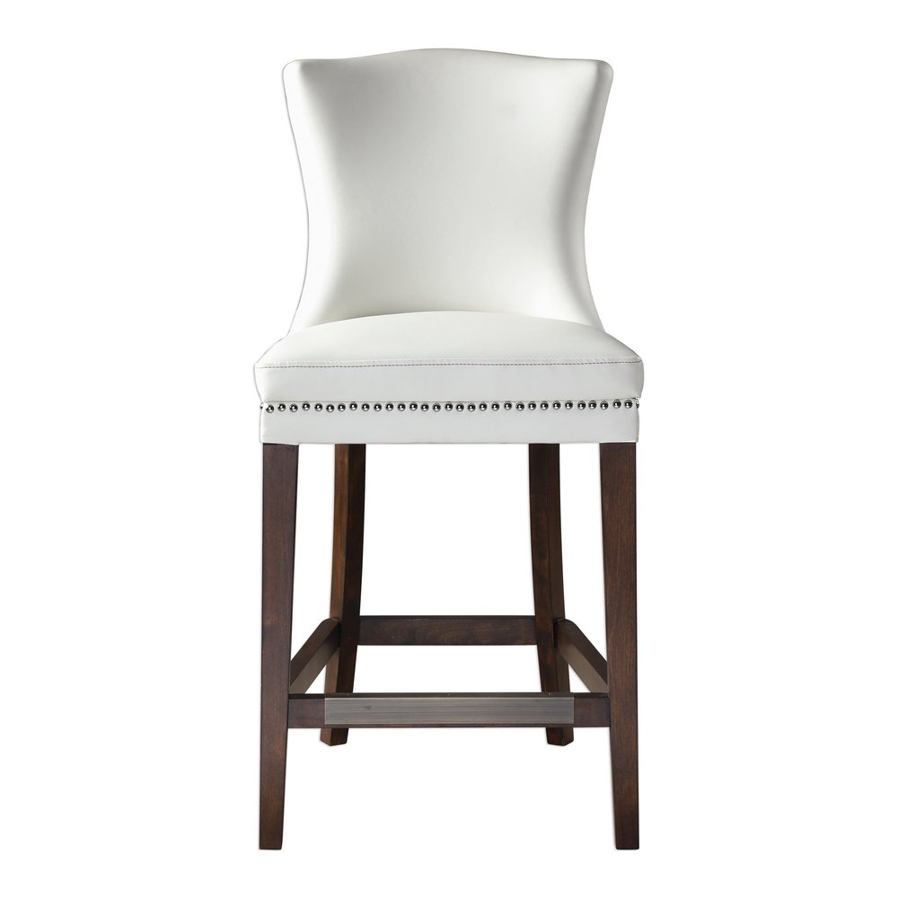 MY SWANKY HOME Retro Modern Faux Leather Cream White Counter Bar Stool Exposed Wood Mid Century