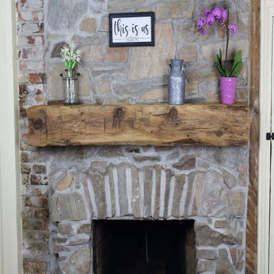 Modern Timber Craft Hand Hewn Beam Fireplace Mantel - Reclaimed, Axe Cut Barn Wood Floating Mantel Shelf - Handcrafted in USA - Certified Reclaimed, 60" L x 6" D, Unfinished