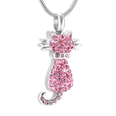 Multi-Colored Crystal Lovely Cat Urns Necklace for Ashes Loss Of Pet Cremation Jewelry+Free Fill Kit (Black Stone)