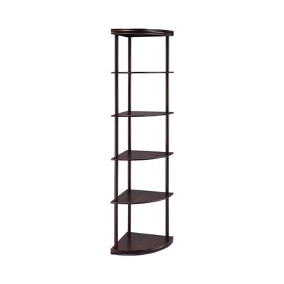 Benzara BM156238 71.75 x 15.75 x 15.75 in. Illuminating Corner Bookcase with Five Pie-Shaped Shelves, Dark Brown