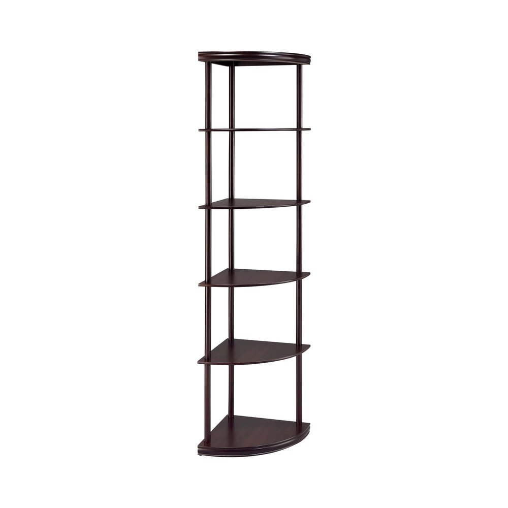 Benzara BM156238 71.75 x 15.75 x 15.75 in. Illuminating Corner Bookcase with Five Pie-Shaped Shelves, Dark Brown